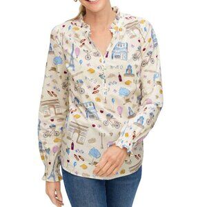 Talbots Paris Icons Ruffle Trim Popover Blouse Sustainable Cotton Size Lp